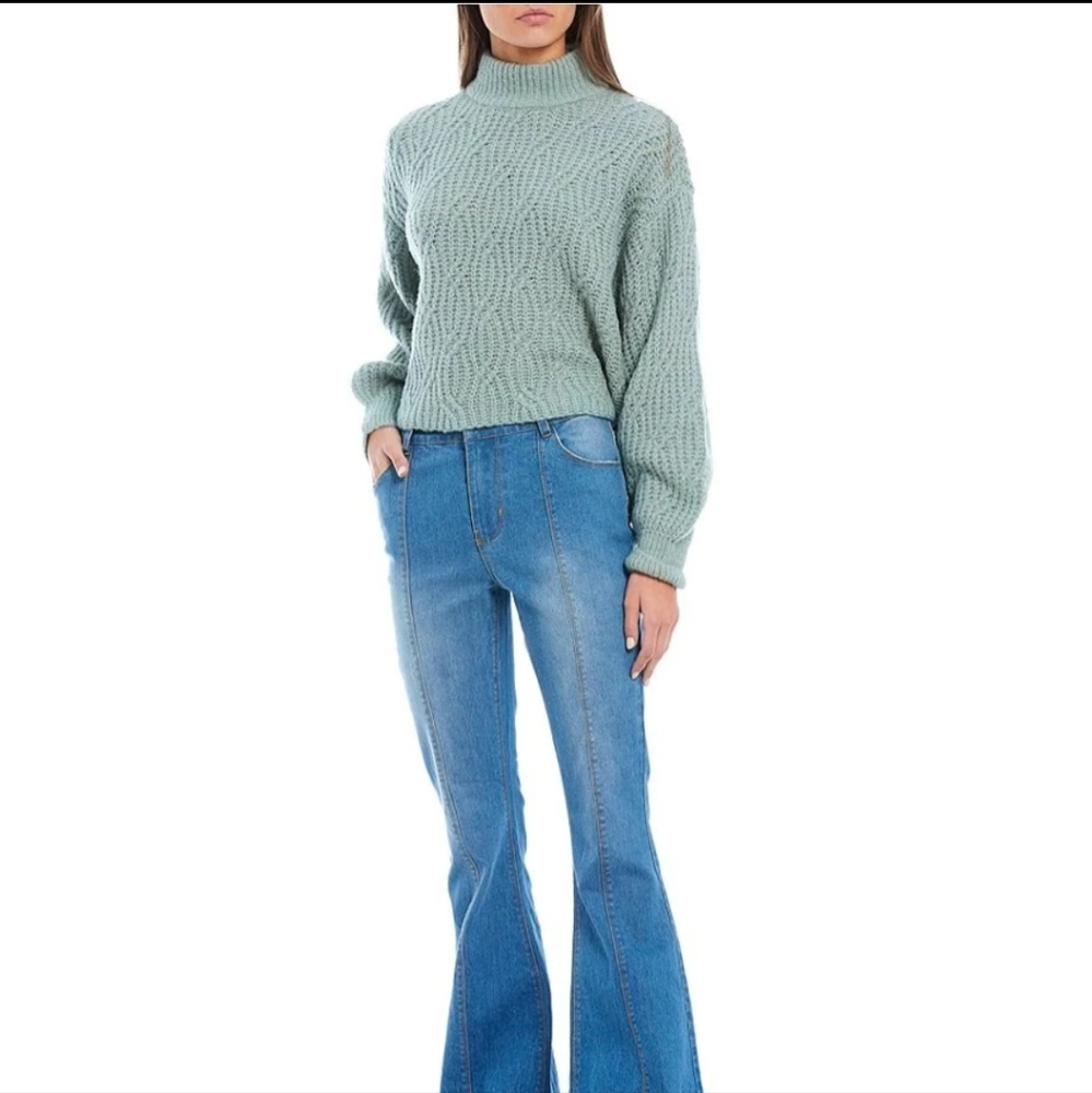 Chelsea & Violet Mock Neck Balloon Sleeve Cable Knit Sweater Size XXL NWT!
